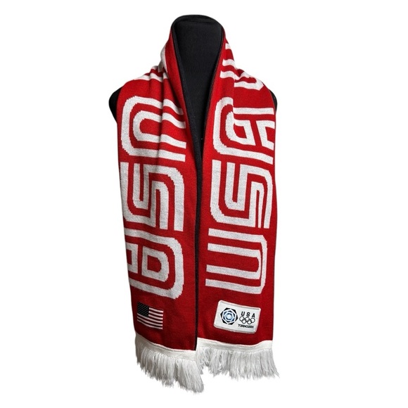 ROOTS USA Olympic Team Scarf Torino 2006 Winter Games Red White Blue USA VNTG - Picture 1 of 6
